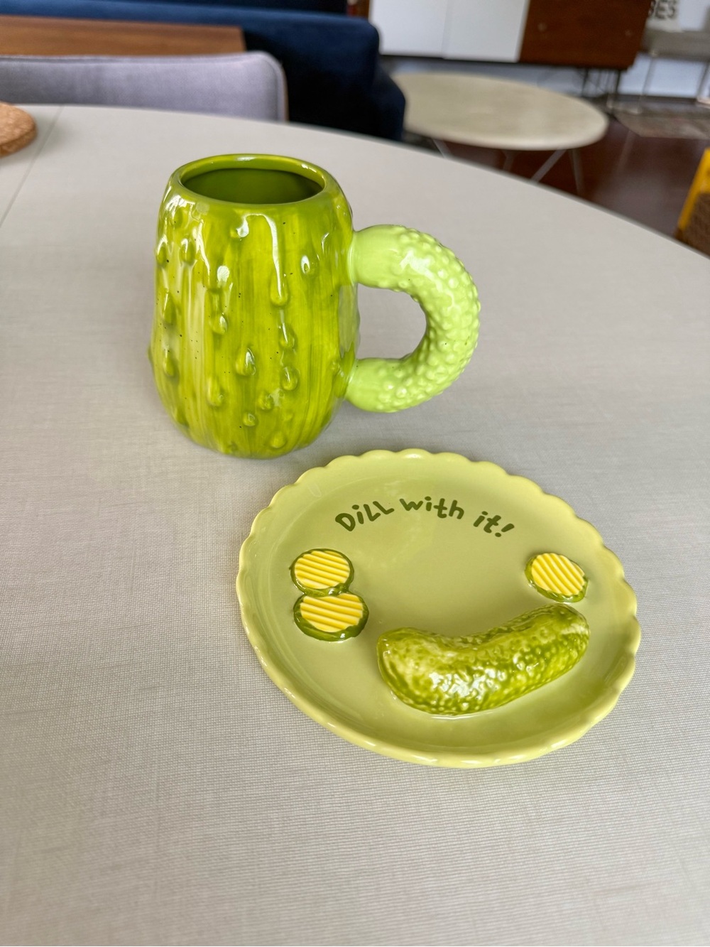 Urban Outfitters Lime Green Pickle Mug & Trinket Dish Set